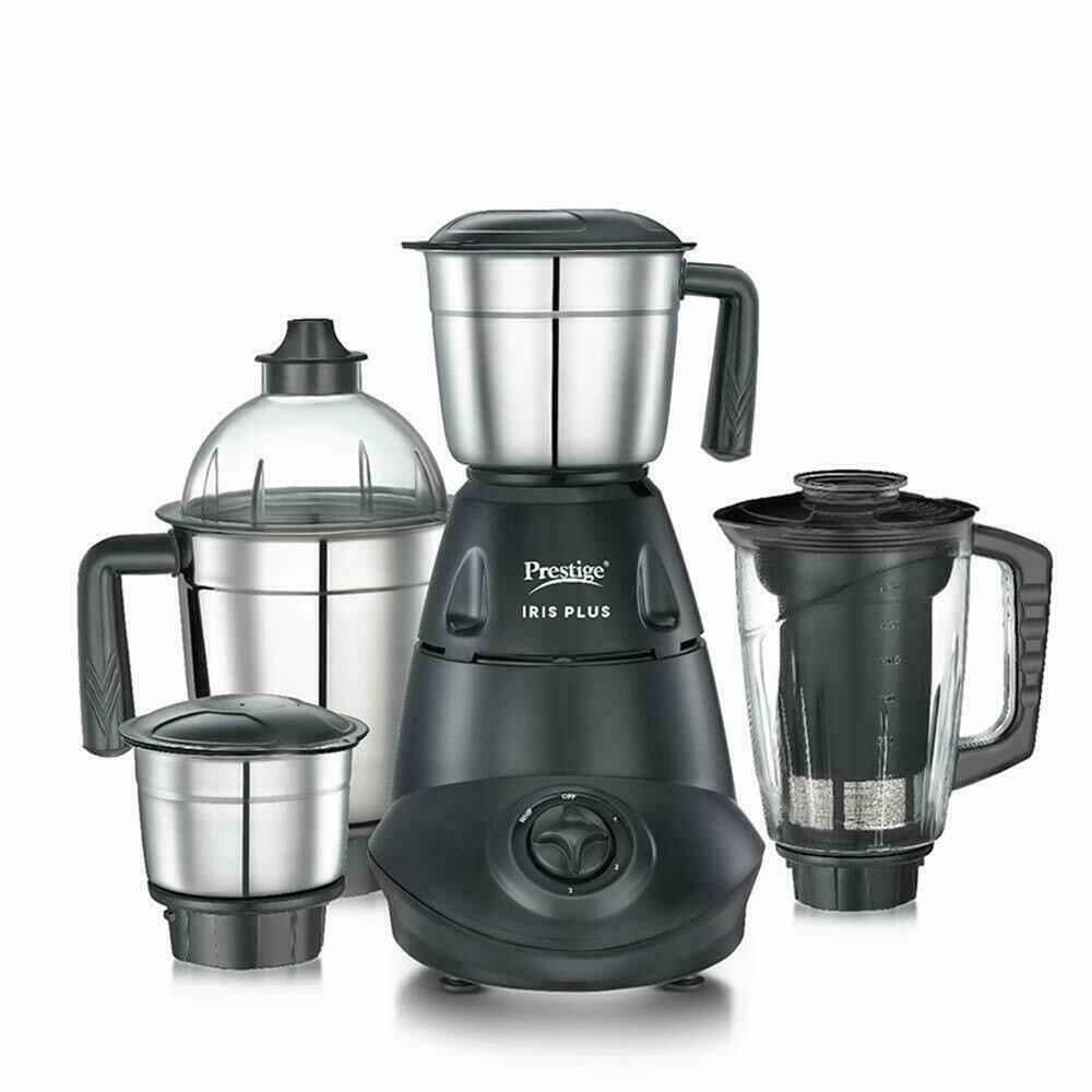 Prestige Iris black mixer grinder with four jars